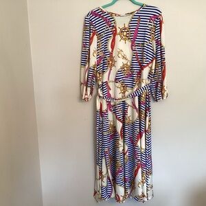 Elegant Nautical Chain stripes Long Sleeve Dress 1x